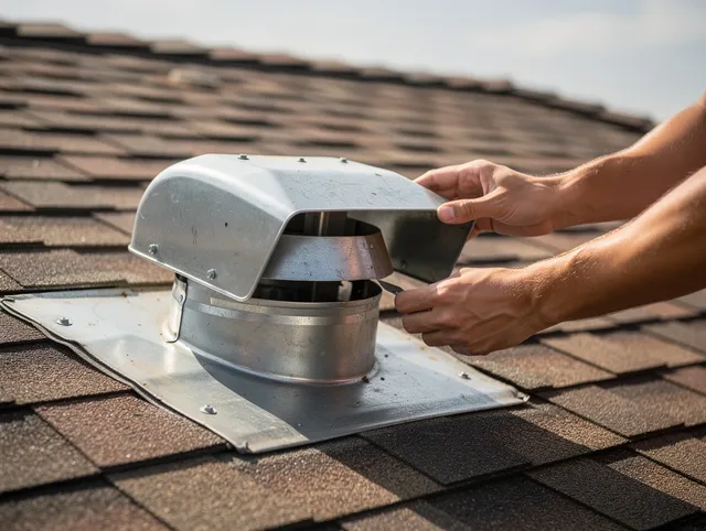 Laguna Hills Dryer Vent Cleaning certified technician safely cleaning a roof-mounted dryer vent in Laguna Hills