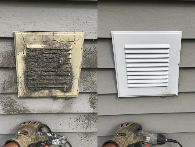Laguna Hills Dryer Vent Cleaning technician installing high-quality dryer vent cover at a residential property in Laguna Hills